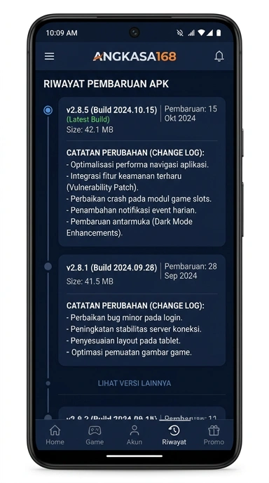Riwayat Versi Angkasa168 untuk Pengguna Android