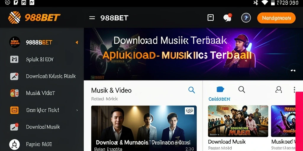 Tampilan intuitif aplikasi 988BET dengan berbagai fitur Download Musik.