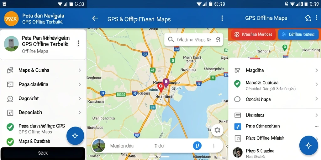 Tampilan antarmuka aplikasi 99ZK dengan peta GPS Offline.