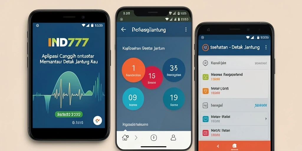 Tampilan aplikasi IND777 dengan grafik detak jantung.